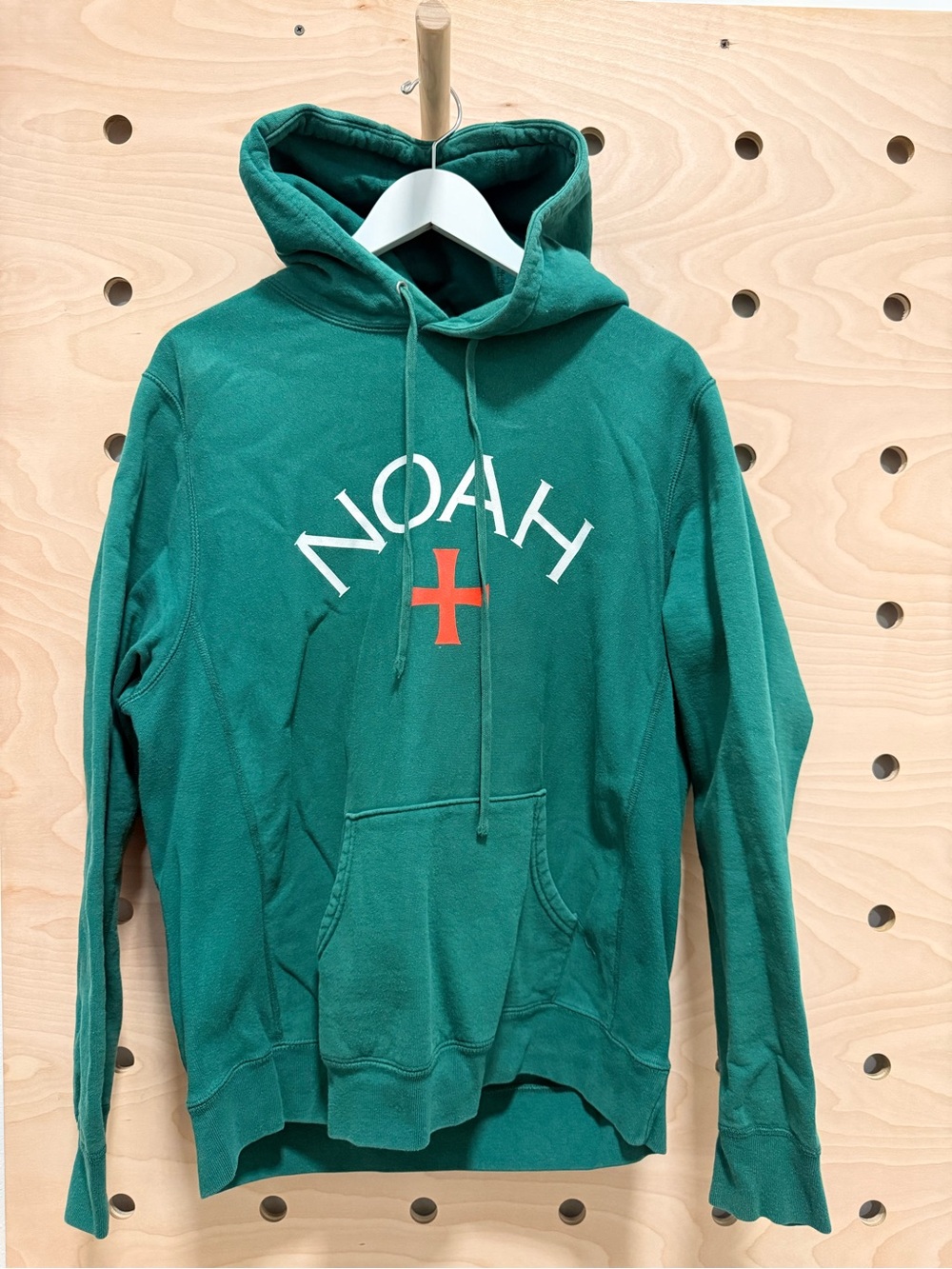 Noah NYC Emerald Green Logo Hoodie with Red Cross
